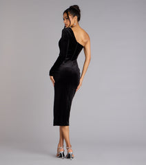 Marleigh Velvet One-Shoulder Midi Dress