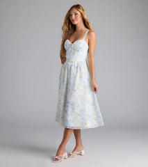 Charmed Sweetness Lace-Up Floral Chiffon Midi Dress