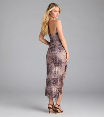 Wild Instincts Halter Cutout Leopard Mesh Midi Dress