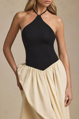 Halterneck A-Line Midaxi Dress in Black