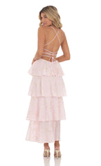 Crinkle Foiled Floral Maxi Dress in Pink