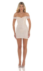 Sequin Corset Dress in Cream