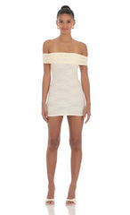 Off Shoulder Lace Bodycon Dress in Cream