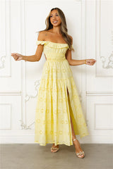 Secrets You Keep Off Shoulder Embroidered Maxi Dress