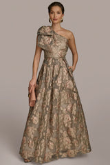 ONE SHOULDER BOW JACQUARD BALL GOWN