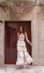 Floral Cutout Ruffle Maxi Dress in Cream