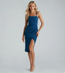 Well Played Denim Bodycon Wrap Midi Dress