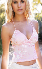 Open Back Sequin Floral Top in Pink
