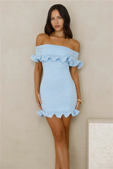 Glimmering Noir Off Shoulder Lace Mini Dress