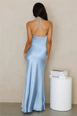 Spiced Sunset Satin Halter Maxi Dress