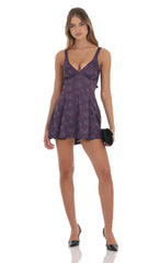 Floral Bow Tie Fit and Flare Dress in Purple