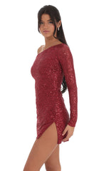 Sequin One Off Shoulder Bodycon Dress in Red