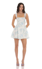 Floral Eyelet Fit and Flare Dress in White